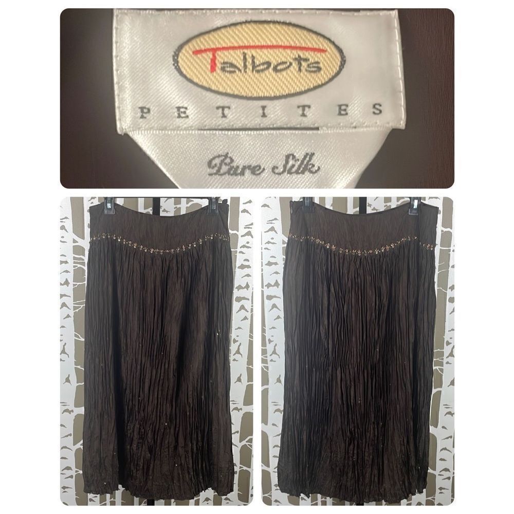 Pure Silk Brown Sequined Broomstick Maxi Skirt 10 Petite